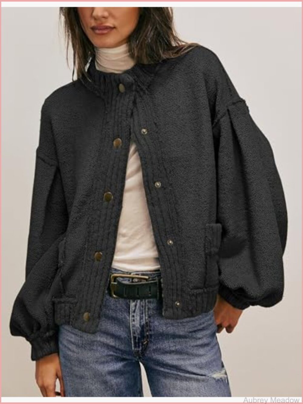 Women's Loose Fit Ribbed Knit Shacket with Pockets - Picture 4 of 4